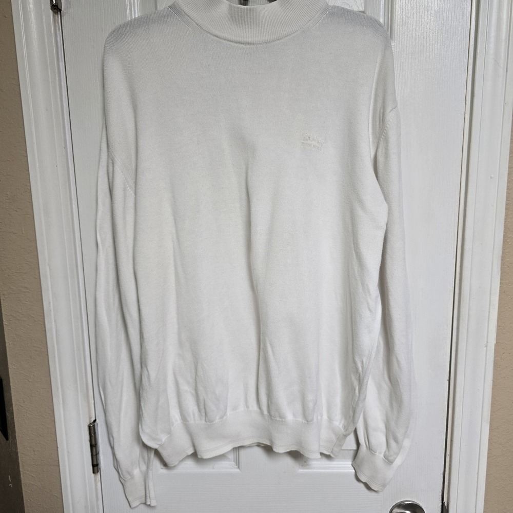 Hugo Boss Golf Men's Ivory Mock Neck Sweater Pullover‎ Size L Embroidered Logo